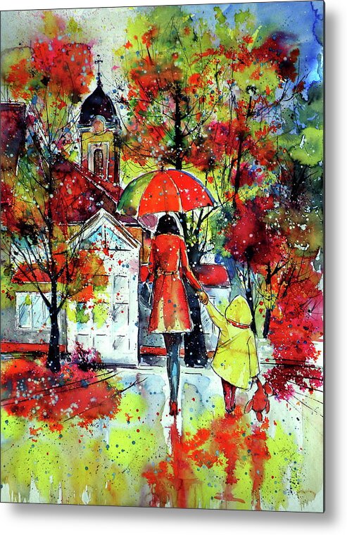 Autumn Metal Print featuring the painting Autumn in my town II by Kovacs Anna Brigitta