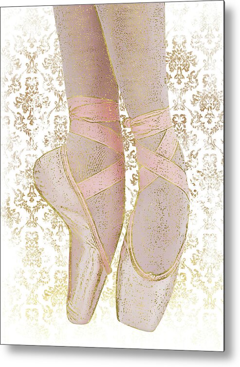 Ballet Metal Print featuring the digital art Ballerina Pointe Shoes - Pink Gold White by Flo Karp