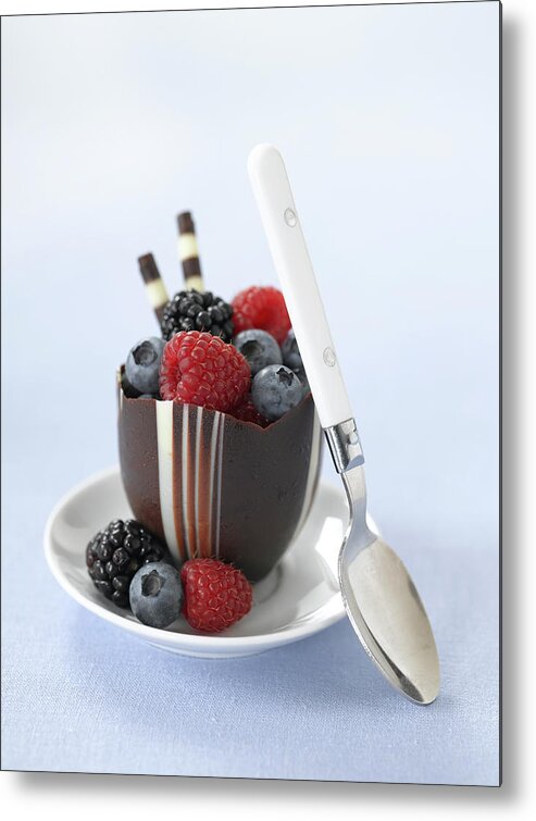 White Background Metal Print featuring the photograph Berry Dessert In Chocolate Cup by Daniel Hurst Photography