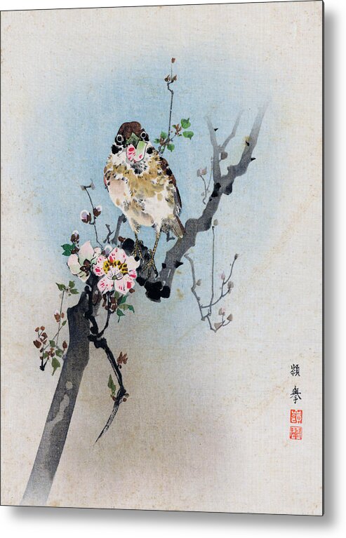 Rioko Metal Print featuring the painting Bird and Petal by Rioko