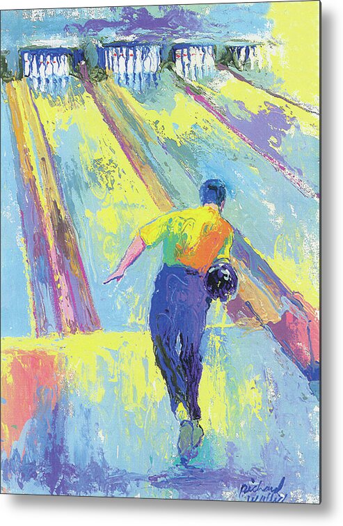 A Man Bowling Metal Print featuring the painting Bowling by Richard Wallich