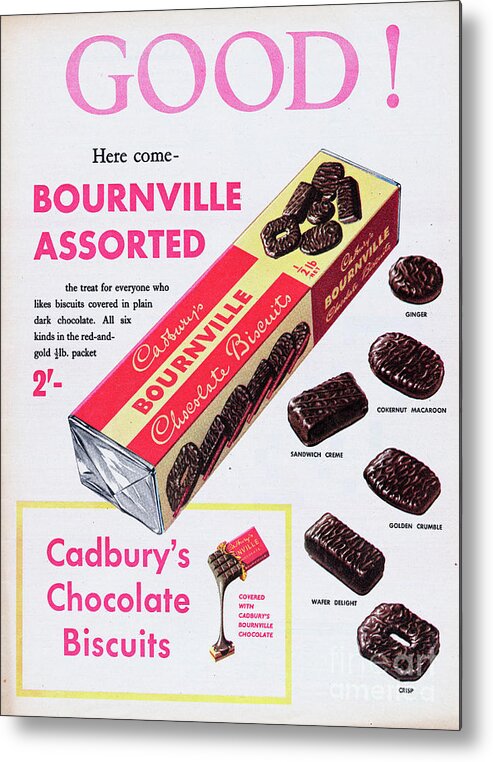 1950-1959 Metal Print featuring the photograph Cadburys Bournville Chocolate Biscuits by Picture Post