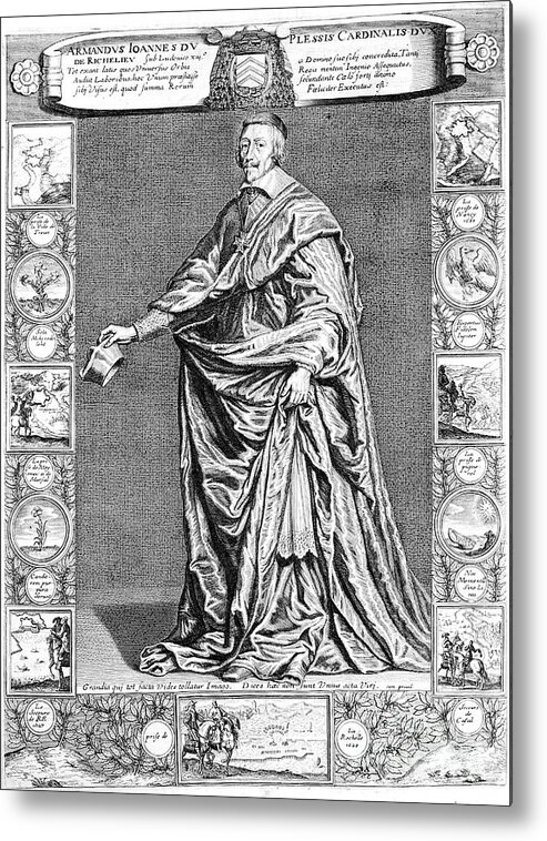 Engraving Metal Print featuring the drawing Cardinal Richelieu, C1637, 18th Century by Print Collector