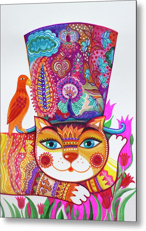 Cat In The Hat 1 Metal Print featuring the painting Cat In The Hat 1 by Oxana Zaika