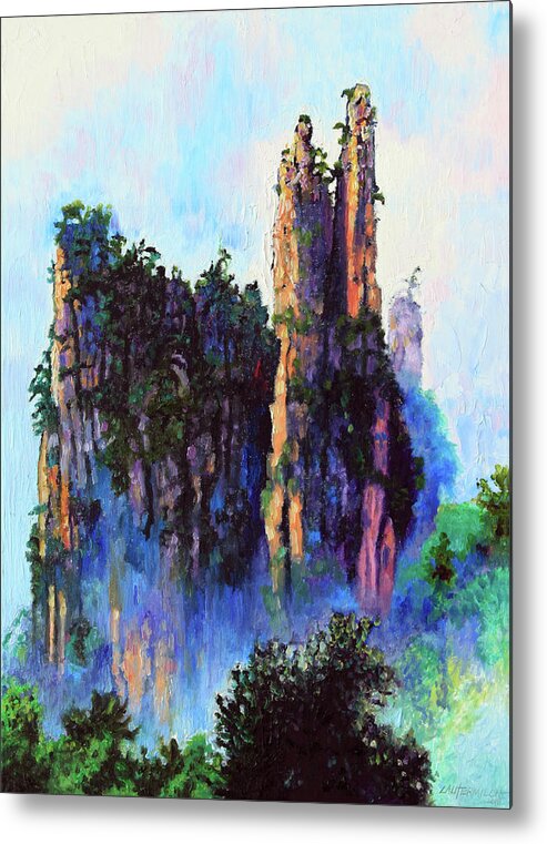 Mountains Metal Print featuring the painting Chinas Mountains 22 by John Lautermilch