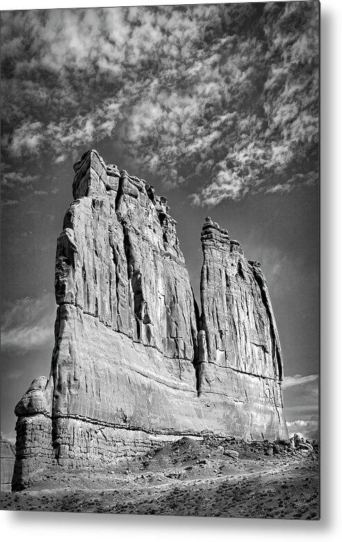 Arches National Park Metal Print featuring the photograph Courthouse Towers BW by Susan Candelario