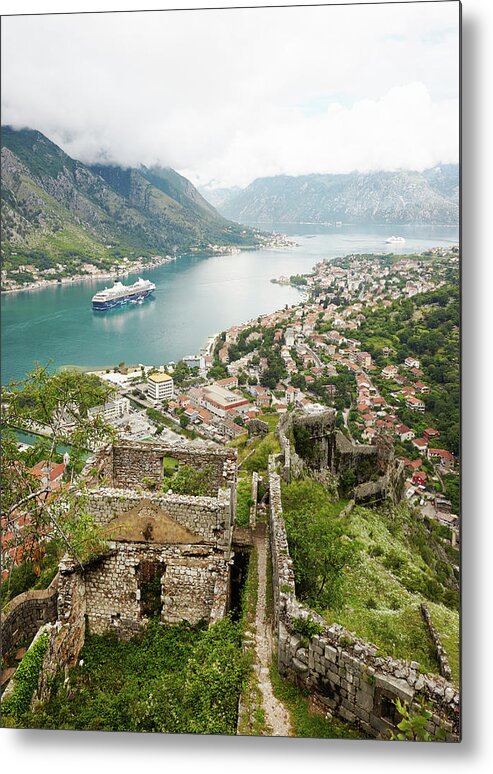 Tranquility Metal Print featuring the photograph Cruise Ship Below Fortification Of by Dana Neely