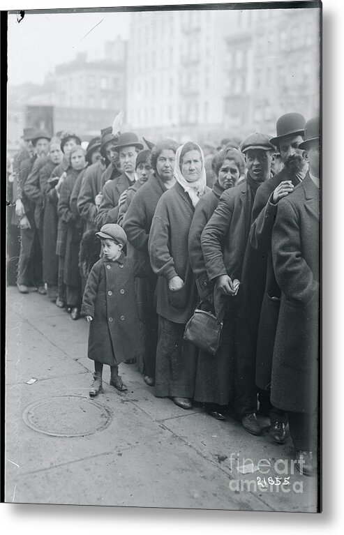 Following Metal Print featuring the photograph Depositors Waiting To Draw Savings by Bettmann