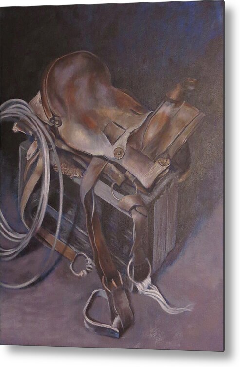 Horse Saddle Metal Print featuring the painting Dusty by Rusty Frentner