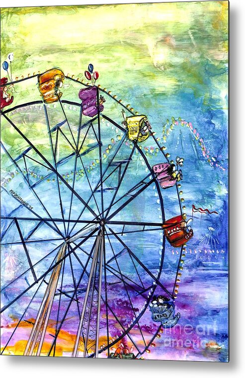 Ferris Wheel Metal Print featuring the painting Ferris Wheel Play - Painting by Patty Donoghue