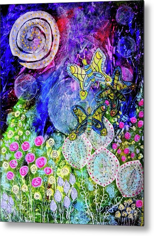 Luna Metal Print featuring the mixed media Flight of the Lunar Moths by Mimulux Patricia No