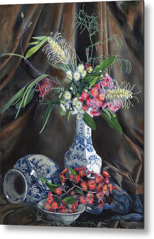 Still Life Metal Print featuring the painting Floral Arrangement by John Neeve