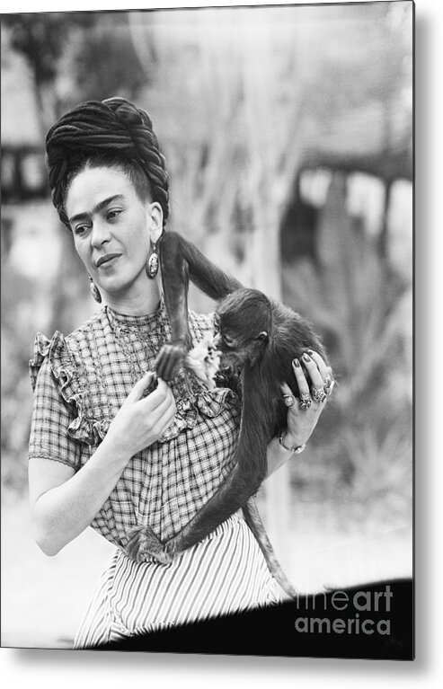 Pets Metal Print featuring the photograph Frida Kahlo Holding Her Pet Monkey by Bettmann