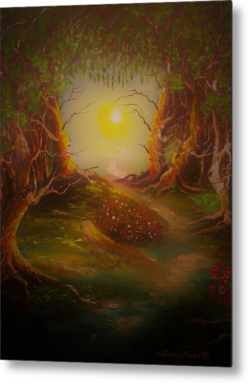Landscape Metal Print featuring the painting Funkie Trees by Lorenzo Roberts