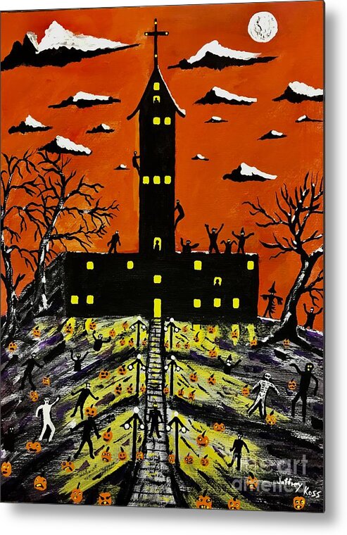 Halloween Metal Print featuring the painting Halloween Walking Dead Heads by Jeffrey Koss