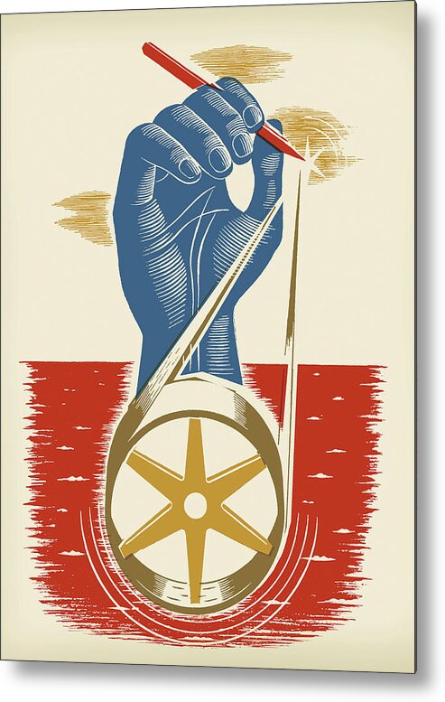 Author Metal Poster featuring the drawing Hand and a Wheel by CSA Images