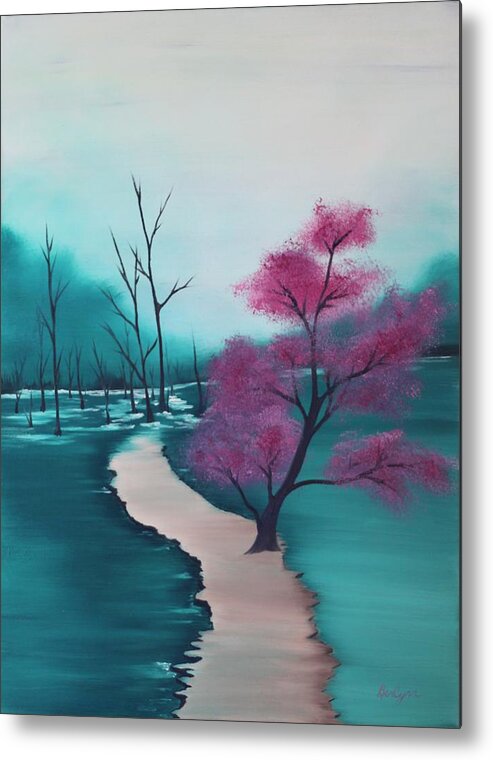 Japanese Maple Metal Print featuring the painting Hidden Path by Berlynn
