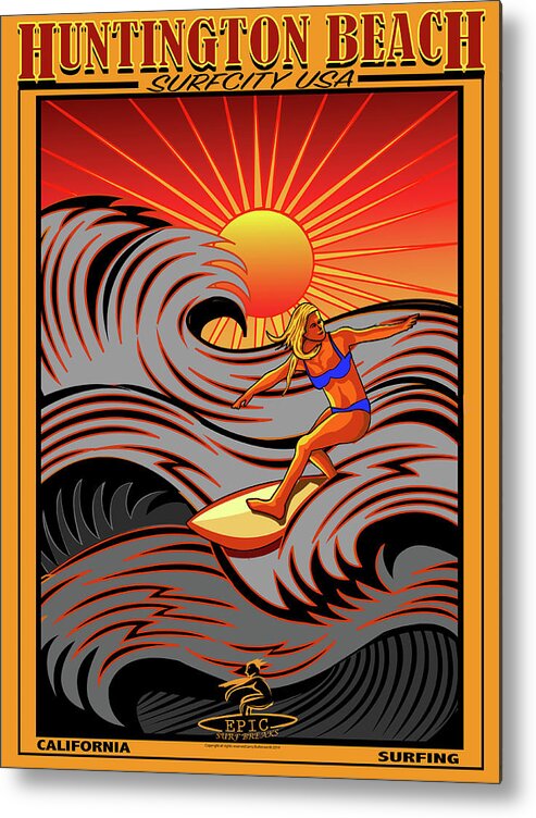 Surfing Metal Print featuring the digital art Huntington Beach Surf City U.s.a California by Larry Butterworth