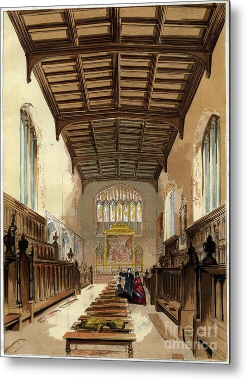 Engraving Metal Print featuring the drawing Interior Of St Johns College Chapel by Print Collector