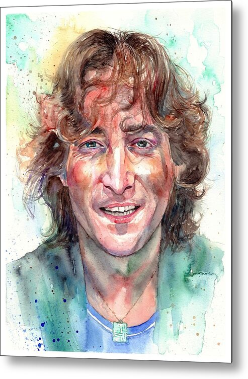 John Lennon Metal Print featuring the painting John Lennon Smiling by Suzann Sines