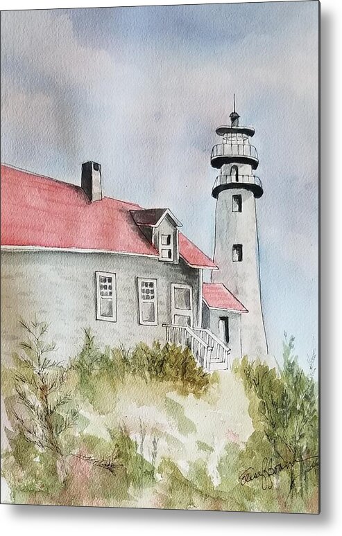 Light House Metal Print featuring the painting Light House on the Beach by Elise Boam