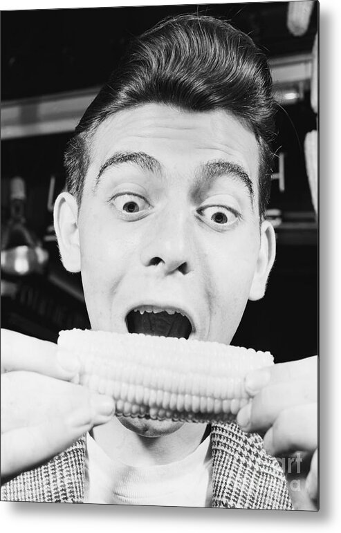 People Metal Print featuring the photograph Man About To Eat Corn On The Cob by Bettmann