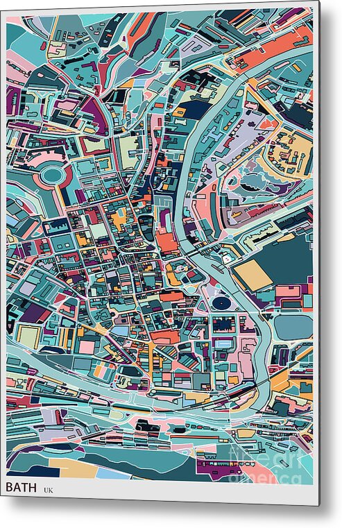 Rectangle Metal Print featuring the digital art Map Style Art Background,bath City by Shuoshu