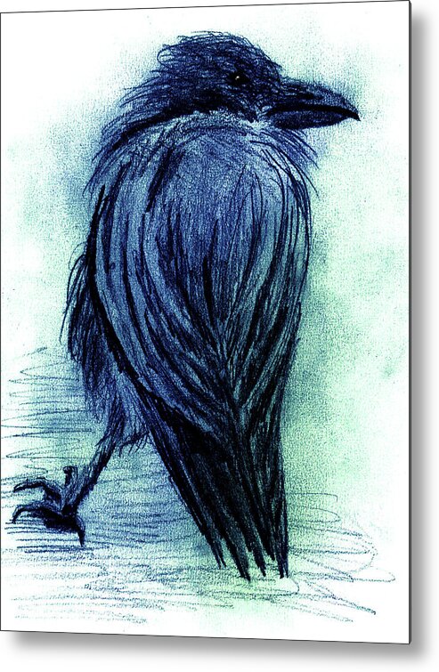 Raven Metal Print featuring the mixed media Moody Raven by Medea Ioseliani