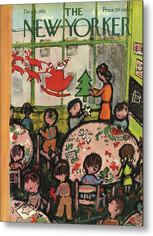 Christmas Xmas Holiday Art Arts Crafts Construction Metal Print featuring the painting New Yorker December 8, 1951 by Abe Birnbaum