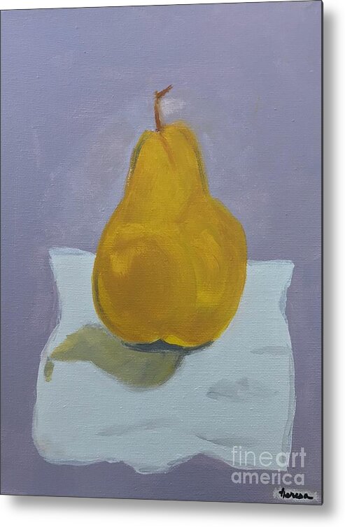 Original Art Work Metal Print featuring the painting One Pear On a Napkin by Theresa Honeycheck
