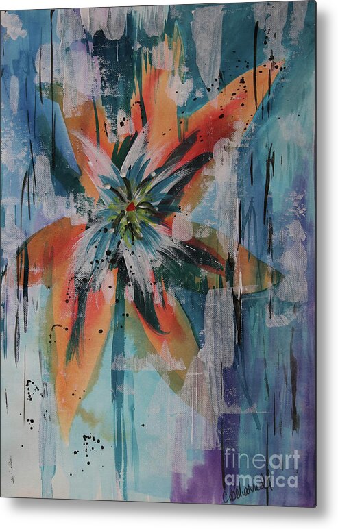 Orange Lily Metal Print featuring the painting Orange Abstract Lily by Cathy Beharriell