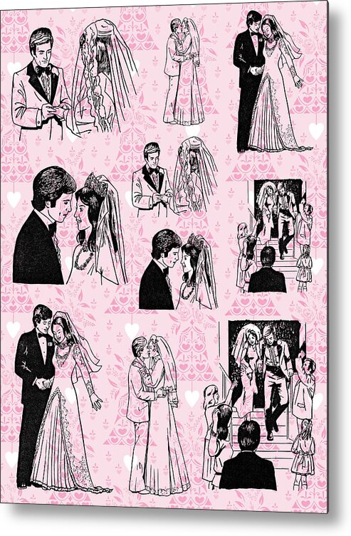 Apparel Metal Print featuring the drawing Pattern of Wedding Couples by CSA Images