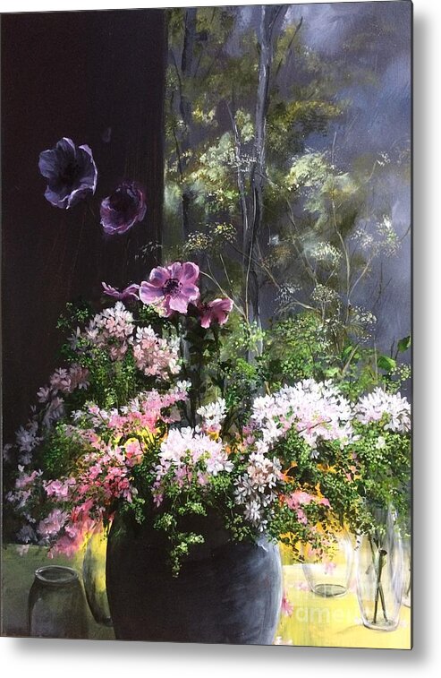 Studio Metal Print featuring the painting Flowers and mural - Peaceful Abundance by Lizzy Forrester