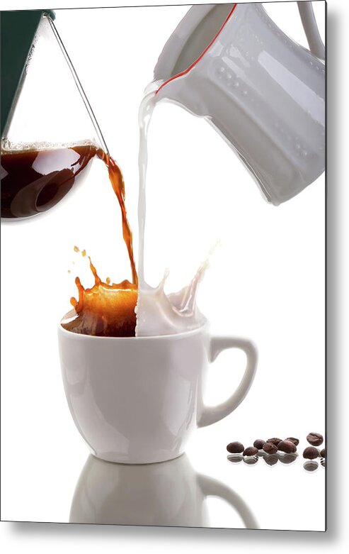 Milk Metal Print featuring the photograph Pouring Coffee by Zeljkosantrac