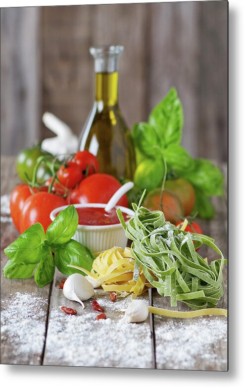 Italian Food Metal Print featuring the photograph Raw Pasta And Vegetable by Oxana Denezhkina