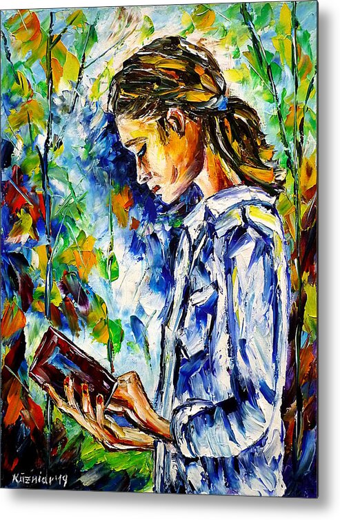 Girl With A Book Metal Print featuring the painting Reading Outdoors by Mirek Kuzniar