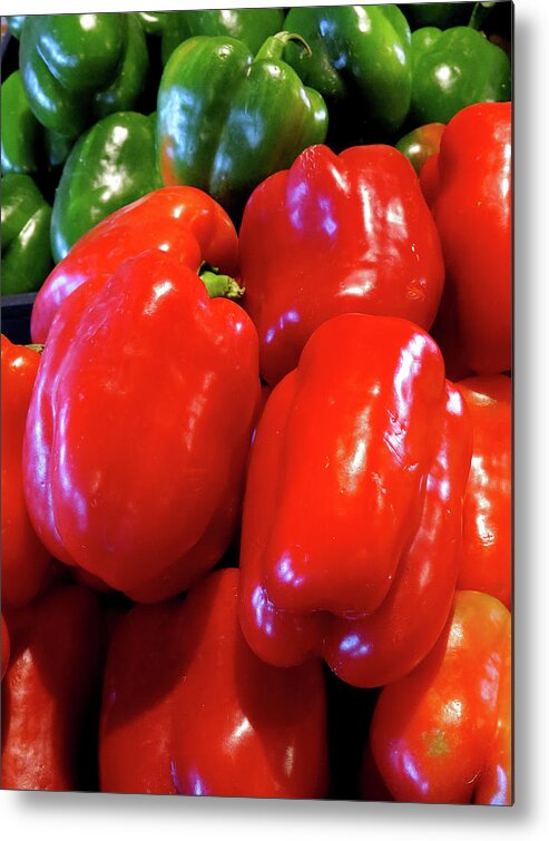 Peppers Metal Print featuring the photograph Red and Green Bell Peppers by Linda Stern