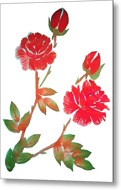 Red Metal Print featuring the painting Red Rose Watercolor Transparent Background by Delynn Addams