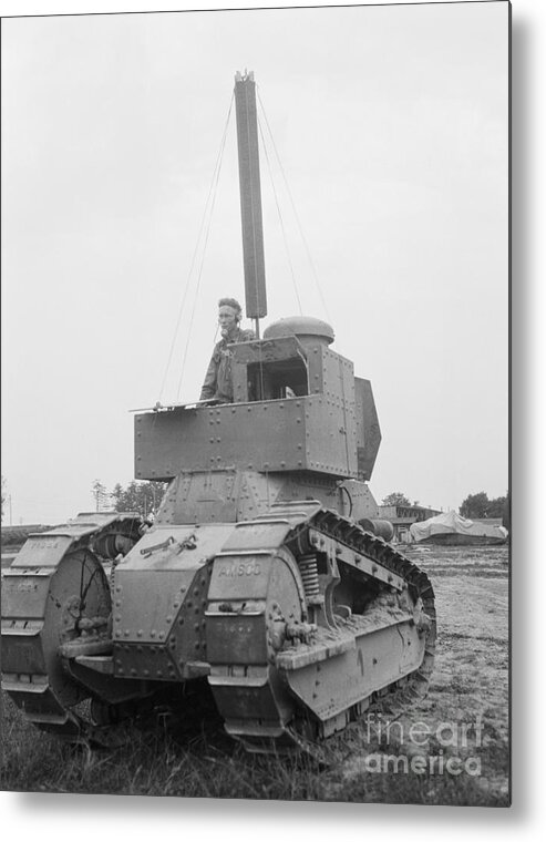 People Metal Print featuring the photograph Renault Tsf Command Tank With Radio Mast by Bettmann