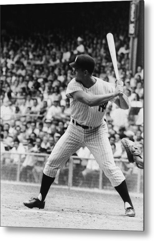 American League Baseball Metal Print featuring the photograph Roger Maris At Bat At Yankee Stadium by Hulton Archive