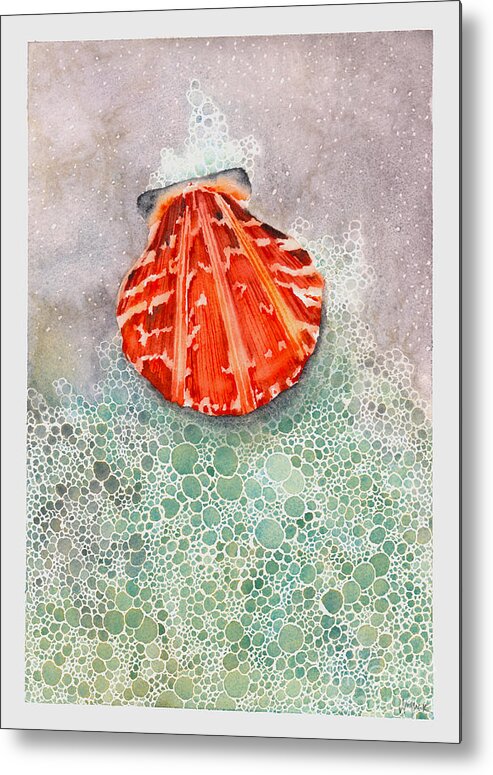Calico Scallop Metal Print featuring the painting Scallop Shell by Hilda Wagner