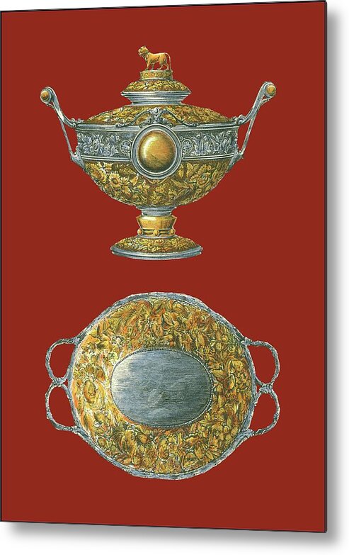 Decorative Elements Metal Print featuring the painting Silver Serving Pieces I by Unknown