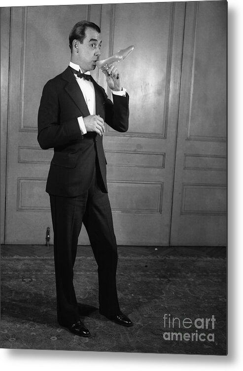 People Metal Print featuring the photograph Studio Shot Of Elegant Man Drinking by Bettmann