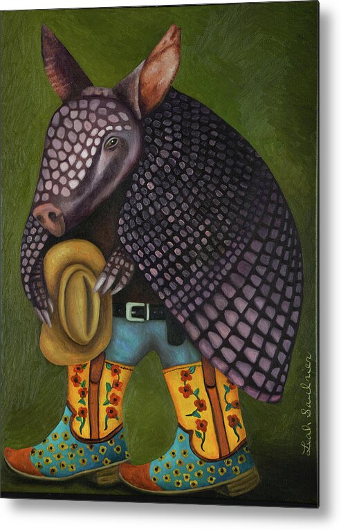 Armadillo Metal Print featuring the painting The Amadillo From Amarillo by Leah Saulnier The Painting Maniac