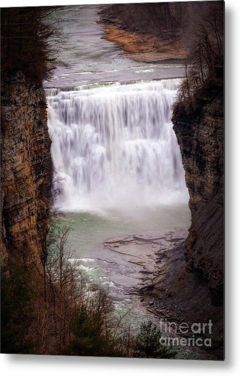 #letchworthstatepark #iloveny #exploring #thegreatoutdoors #waterfalls #waterfall #nature #photography #photographer #instagram #picoftheday #imageoftheday #jaw_dropping_shots #longexpo_addiction #longexpo_addiction #longexpo_shots #hdr #highdynamicrange #skylum #aurorahdr2019 #adobelightroom #lightroomcc #canonusa #canon80d #springthaw #springtime #fourseasons Metal Print featuring the photograph The Middle Falls by Jim Lepard