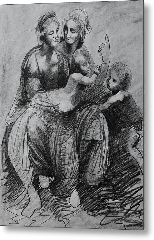 Virgin Metal Print featuring the drawing The Virgin and Child with St Anne and St John the Baptist. by Stephen Humphries