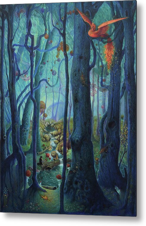 Firebird Metal Print featuring the painting The World Between the Trees by Lynn Bywaters