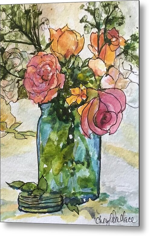 Mason Jar Metal Print featuring the painting This One is for You by Cheryl Wallace