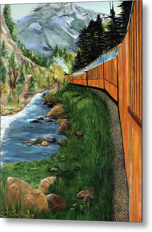 Train Paintings Metal Print featuring the painting Train in San Juan Colorado National Park by Anitra Boyt