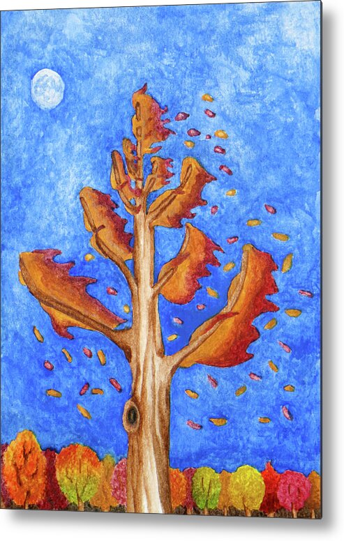 Nature Metal Print featuring the painting Tree in Autumn Wind I by Robert Morin